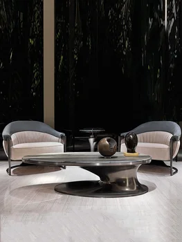 İtalyan minimalist ışık lüks deri kanepe sandalye tasarımcı villa boş sandalye