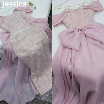 Jessica Prenses Glitter Sequins Balo Elbise Pembe Geri Yay abiyeفساتين السهرةmermaid Resmi Günler Düğün Parti Elbise