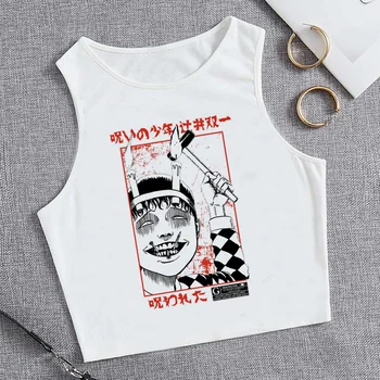junji ıto tank top 90s yk2 kırpma üst Kadın fairycore streetwear grafik vintage kırpma üst tshirt