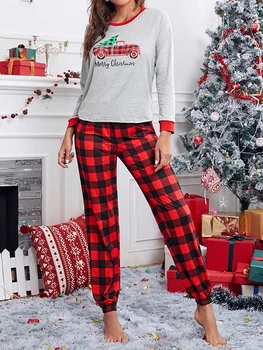 Kadın 2 parça Salon Seti Pijama Takımı Uzun Kollu Çiçek Baskı Üstleri Çizgili Pantolon Pijama Setleri