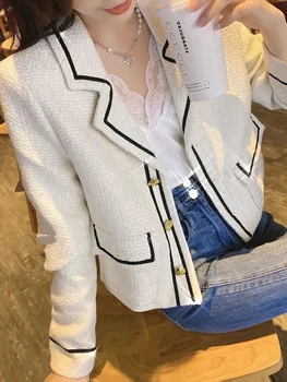 Kadın Blazer Rahat Moda Kore Vintage Zarif Tüm Maç Basit Yumuşak Tek göğüslü Uzun Kollu Sokak Ofis kadın bluzları