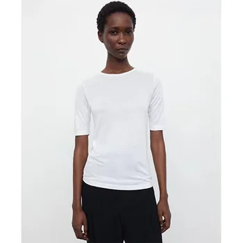 Kadın Modal T-shirt Düz Renk Yuvarlak Boyun Elastik İnce Uydurma kısa kollu tişört Goth Üstleri Vintage Harajuku Y2k.