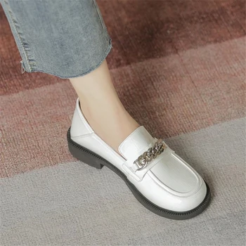 Kadın Patent Deri Oxford Ayakkabı Metal Zincir Tasarım Kadın Loafer'lar Platformu tek ayakkabı Bayanlar Daireler üzerinde Kayma Zapatos De Mujer