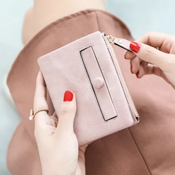 Kadın PU Deri Kısa Toka Cüzdan Retro Buzlu Çoklu kart Çantalar Fermuarlı Çok Fonksiyonlu Moda Para saklama çantası