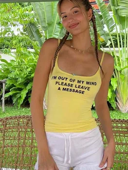 Kadın T-shirt Kare Yaka Askısı Yay İnce Çok Yönlü Yelek Hottie rahat Kıyafet Y2K Streetwear