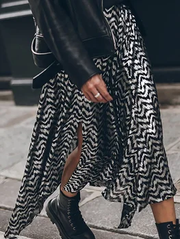 Kadınlar Hollow Out Patchwork Siyah Etek Streetwear Tüm Eşleşen Bayan Rahat Etek Vintage Baskı Tüm Sezon Ayak Bileği Uzunlukta Etek Yeni