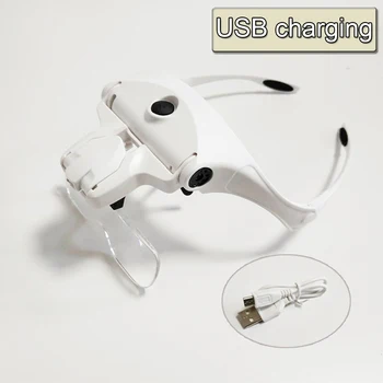 Kafa Büyüteç USB şarj kemer 2 LED ışıkları değiştirilebilir kafa Bandı okuma el Sanatları elektronik bakım