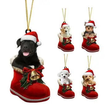 Karikatür Köpek Noel Ağacı Kolye 2D Akrilik Köpek askı süsleri Araba Kapı Pencere İçin Noel Ağacı 2024 Yeni Yıl Hediyeleri