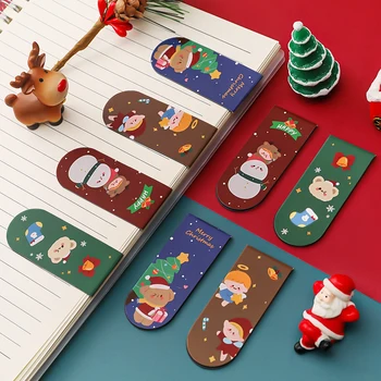 Karikatür Merry Christmas Mıknatıs İmi Okuma Noel Ayı Kardan Adam kitap ayracı Kırtasiye Malzemesi Okul Ofis Tedarik Okul