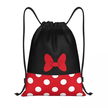 Karikatür Minnie büzgülü sırt çantası Spor spor çanta Kadın Erkek Animasyonlu Polkadots Alışveriş Sırt Çantası