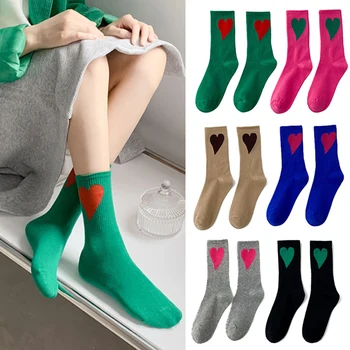 Katı Moda Kalp Baskılı Konfor Nefes sıcak tutan çoraplar Pamuk Çorap Ayak Çorap Çorap Orta Tüp Çorap Kaykay Çorap