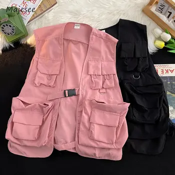 Katı Yelekler Erkekler Sonbahar Çok Cepler Kırpılmış Kolsuz Fonksiyonel Techwear Amerikan Safari Tarzı Streetwear Şık Vibe 2023