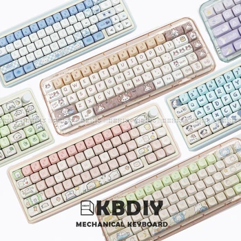 KBDıy MOA Klavye Anime Sevimli Domuz Mavi Kedi Tema 144 Anahtar Kapağı Seti MAC PBT Keycaps için Özel Mekanik Klavye Oyun Aksesuarları