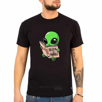 Kendine inan Alien Okuyor Grafik T Shirt Erkek Kadın Yumuşak Casual Tops Unisex Streetwear T Shirt Kawaii Giyim Tees