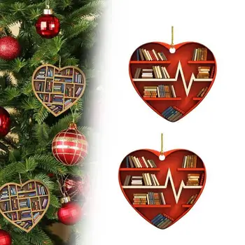 Kitap Severler Kalp Şeklinde Kitaplık Noel Akrilik Asılı Süsleme Kapı Pencere Noel Ağacı Araba Kolye Yeni Yıl Dekorasyon
