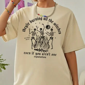 Komik Dans İskelet Cadılar Bayramı T Shirt Hippi Gotik Cadı Tee Gömlek Tops Moda Moda Müzik Aşığı T-Shirt kadın kıyafetleri