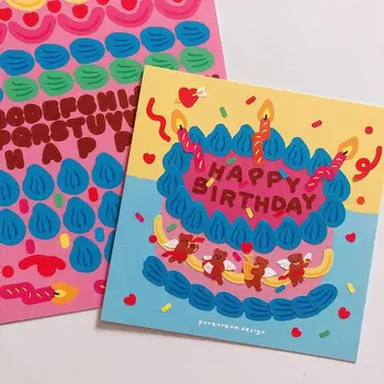 Kore Kawaii Sevimli Ayı Doğum Günü Pastası Mektup Karalama Defteri Günlüğü Sticker Dekorasyon doğum Günü kartı DIY Hediye