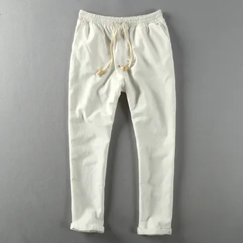 Kore Moda Mnes Keten Pantolon Rahat İnce Düz Tüp Pamuk Keten Pantolon Beyaz pantalones hombre Artı Boyutu 6XL