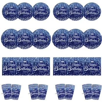 Koyu Mavi Elmas Doğum Günü Tema Doğum Günü Süslemeleri Parti Tek Kullanımlık Sofra Kağıt Peçeteler Bardaklar Tabaklar Masa Örtüleri Saman