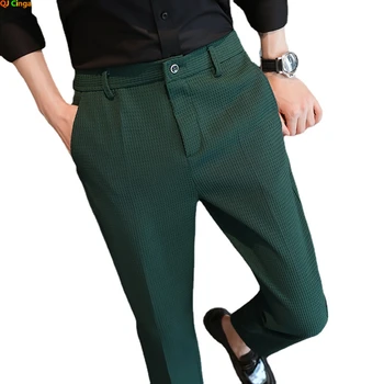Koyu Yeşil Takım Elbise Pantolon erkek Moda İnce Pantolon Kore Tarzı Genç Erkek Pantalones Hombre Siyah Beyaz Haki Kahverengi Pantolon 29-36 38
