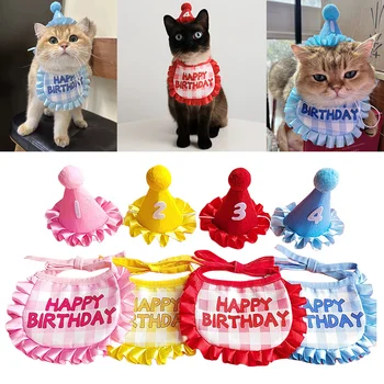 Köpek Doğum Günü Eşarp şapka seti Kedi Parti Malzemeleri Pet Eşarp Köpek Doğum Günü Dantel Şapka Eşarp Küçük Orta Köpek İçin evcil hayvan aksesuarları