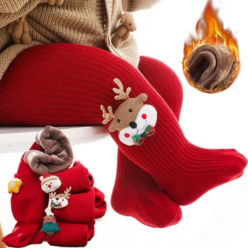 Kırmızı Tayt Yeni Yıl Kış Artı Polar Kalın Tayt Noel Bebek Çorap Kış Sıcak Çorap
