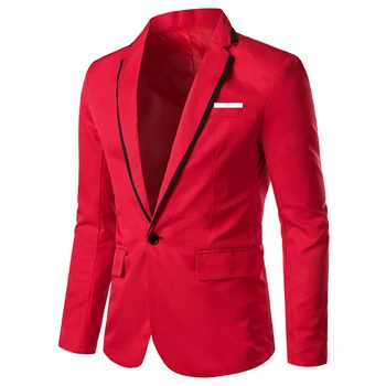 Kırmızı Uzun Kollu Mont Takım Elbise Moda Erkek Parti Ceket Akşam Yemeği Parti Vintage Ofis Mont İnce günlük giysi Yumuşak ve Rahat