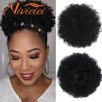Kısa Afro Puf Sentetik Saç Topuz Chignon Postiş Siyah Kadınlar İçin İpli At Kuyruğu Kinky Kıvırcık Updo klipsli postiş
