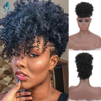 Kısa Kinky Kıvırcık Chignon Patlama İle Sentetik Saç Topuz İpli At Kuyruğu Afro Puf saç parçaları Kadınlar İçin Klip Saç Uzatma