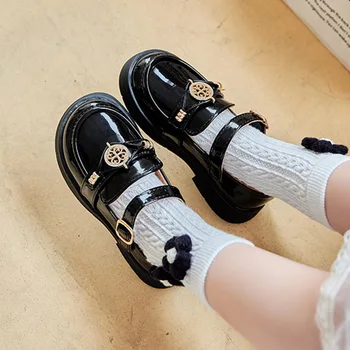 Kızlar Ayakkabı 2023 İlkbahar Sonbahar Yumuşak Taban İngiliz Tarzı Çocuk Prenses Ayakkabı İlköğretim Okulu Öğrencileri Siyah Performans Ayakkabı