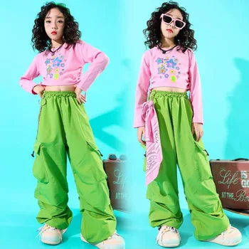 Kızlar Hip Hop Giyim Sevimli Kırpma Üst Sokak Dansı Pembe Pantolon Genç Streetwear Kazak Çocuklar Caz Tatlı Kostüm Giyim Setleri