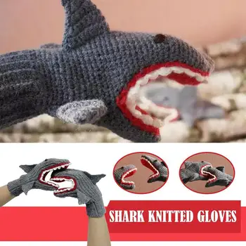 Kış Karikatür Köpekbalığı Isırma eldivenler Sıcak Tığ Örme Tam / Yarım Parmak Köpekbalığı Eldivenler Parmaksız Eldiven Noel İçin E0Y4