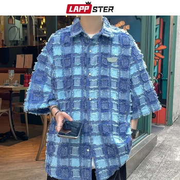 LAPPSTER Kore Modası Tasarımcı Ekose Gömlek 2023 Gevşek Rahat Kısa Kollu Gömlek Japon Streetwear Harajuku Vintage Gömlek
