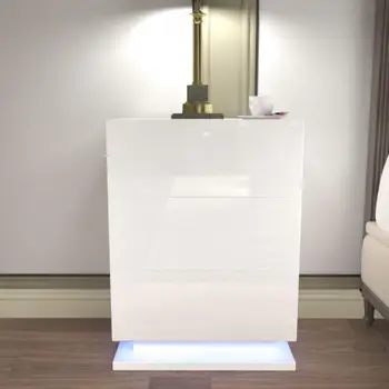 LED Akıllı komodin 1m ışık şeridi Başucu Depolama Masası 3 Çekmeceli Yatak Odası Başucu Masa Ev Mobilyaları 50x35x68cm