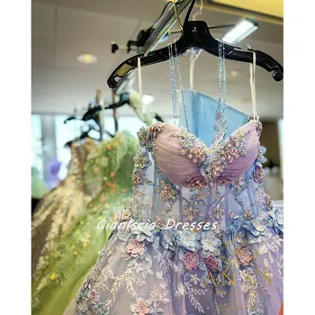Leylak Kolsuz Illusion 3D Çiçekler Quinceanera elbise Balo Kristal Boncuk Aplikler Dantel Korse Vestidos De 15 Años