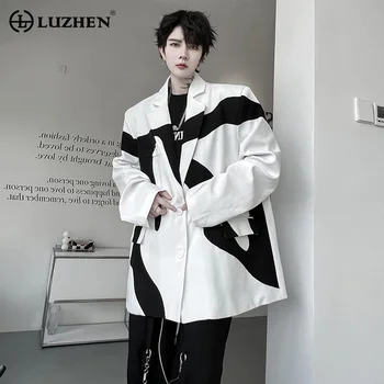 LUZHEN Kore Elgance Erkekler Blazers Eğilim Kontrast Renk Eklenmiş Rahat Takım Elbise Ceket Ruffian Yakışıklı Erkek Ceketler Sonbahar Yeni 45560f
