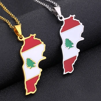 Lübnan Ülke Haritası Bayrağı Kolye Kolye Paslanmaz Çelik Arap Erkekler Kadınlar Altın / Çelik Renk Etnik Haritalar Takı Hediye