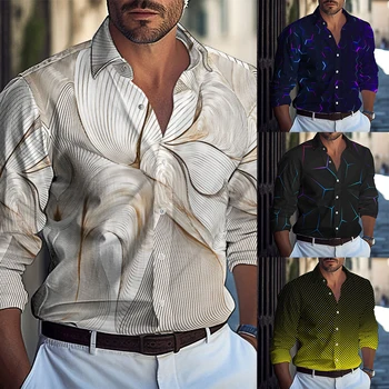 Lüks Erkekler Rahat Desen Baskılı Uzun Kollu Kas Spor Düğme Aşağı Gömlek Parti T Elbise Parti Giyim Hırka Gömlek