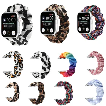Lüks leopar baskı elastik saç kravat saat kayışı Apple iwatch için 6 5 4 3 2 1 SE kayış kumaş bayan kız iwatch İçin kayış 5 42mm