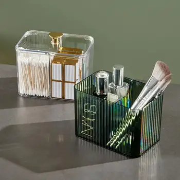 Makyaj Organizatör Kozmetik Saklama kapaklı kutu Akrilik Toz Geçirmez saklama kutusu Organize Pamuklu Çubuklar Makyaj Fırçaları Ofis