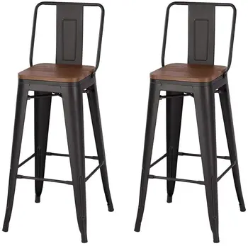 Masif ahşap Koltuk Arkalığı ile Bar Tabureleri Uzun Endüstriyel Vintage metal Bar Sandalyeleri metal yemek sandalyesi