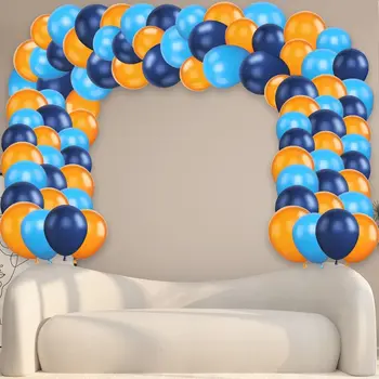 Mavi balonlar Garland kiti parti malzemeleri turuncu lateks Doğum günü nişan DIY dekorasyon