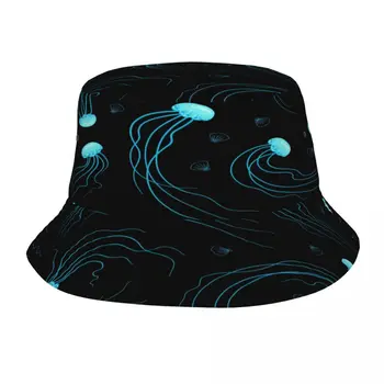 Mavi Denizanası Ve Deniz Kabukları Unisex Rahat güneş şapkası Kova Şapka Erkekler Kadınlar için Bob Hip Hop Kapaklar Yaz Balıkçı Şapka Panama