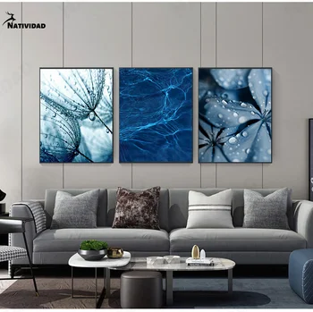 Mavi Karahindiba Succulents Monstera Yapraklar duvar sanatı tuval yağlıboya İskandinav Posterler Baskılar Duvar Resimleri ıçin Oturma Odası Dekor