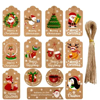 MEIDDING 50 adet Noel Teşekkür Ederim Kraft Kağıt Etiketleri Noel Hediye Etiketleri halat Etiket Xmasnew yıl Hediye Noel Partisi için DIY Malzemeleri