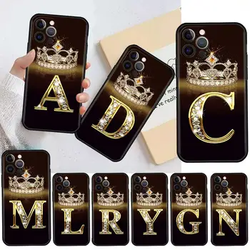 Mektup Monogram Altın Mermer Kılıf Apple iPhone 11 13 12 Pro 7 XR X XS Max 8 6 6S Artı 5 14 SE 2020 13Pro Siyah Telefon Kapağı