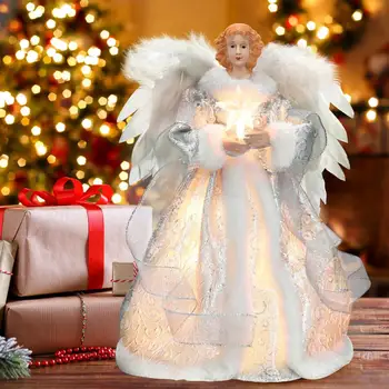 Melek Bebek Ağacı Üst Yıldız Noel Melek Ağacı Topper Tüylü Melek Ağacı Topper İşıklı Noel Dekorasyon için Yeni