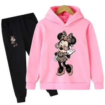 Mickey Minnie Mouse Kız Takım Elbise Çocuklar Uzun Kollu Karikatür Hoodies + Uzun Pantolon 2 adet Set Çocuk spor giyim Rahat Kızlar Kıyafetler