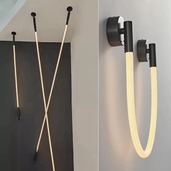 Minimalizm silikon hortum LED duvar lambası Fiber dokuma tüp lineer aplik yemek odası yatak odası başucu atmosfer duvar ışıkları fikstür