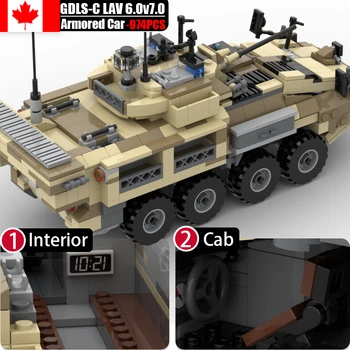 MOC Askeri Kanada Camo Zırhlı Tekerlekli Araç Modeli Yapı Taşları Kiti Tankı Ordu Askerleri Taşıyıcı Tuğla Oyuncaklar Erkek Hediye